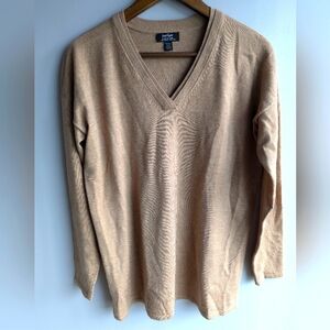 Lord & Taylor Brown Oat Extra Fine Merino Wool V-neck Sweater Size S Academia